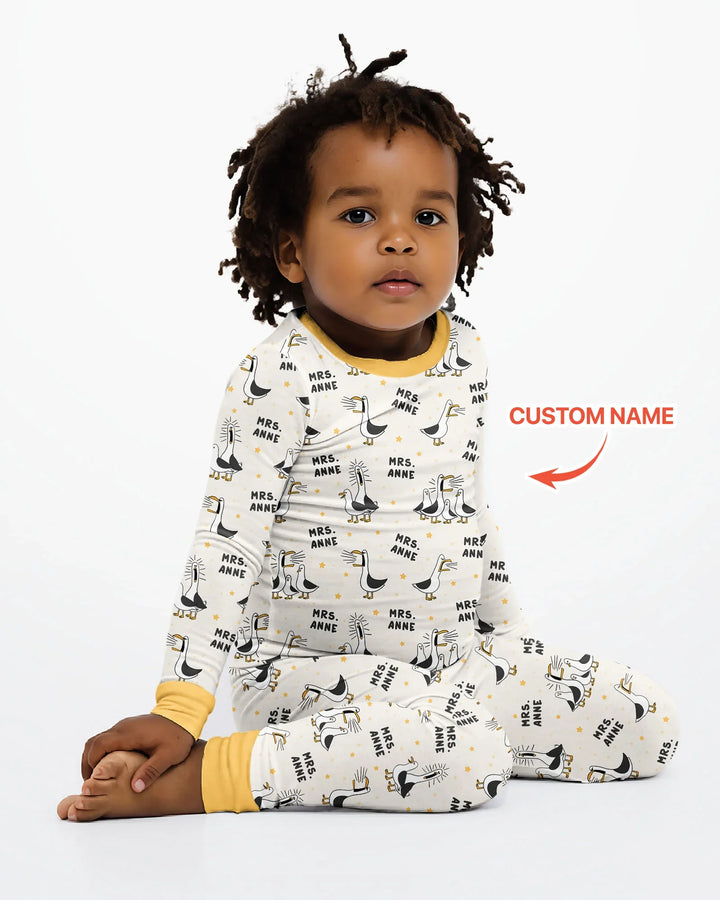 Custom Funny Seagulls Teacher Bamboo Two Piece Long Sleeve Pajama Set