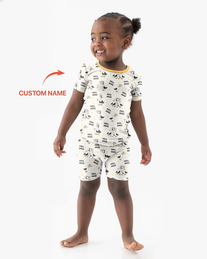 Custom Funny Seagulls Teacher Bamboo Two Piece Short Sleeve Shorts Pajama Set