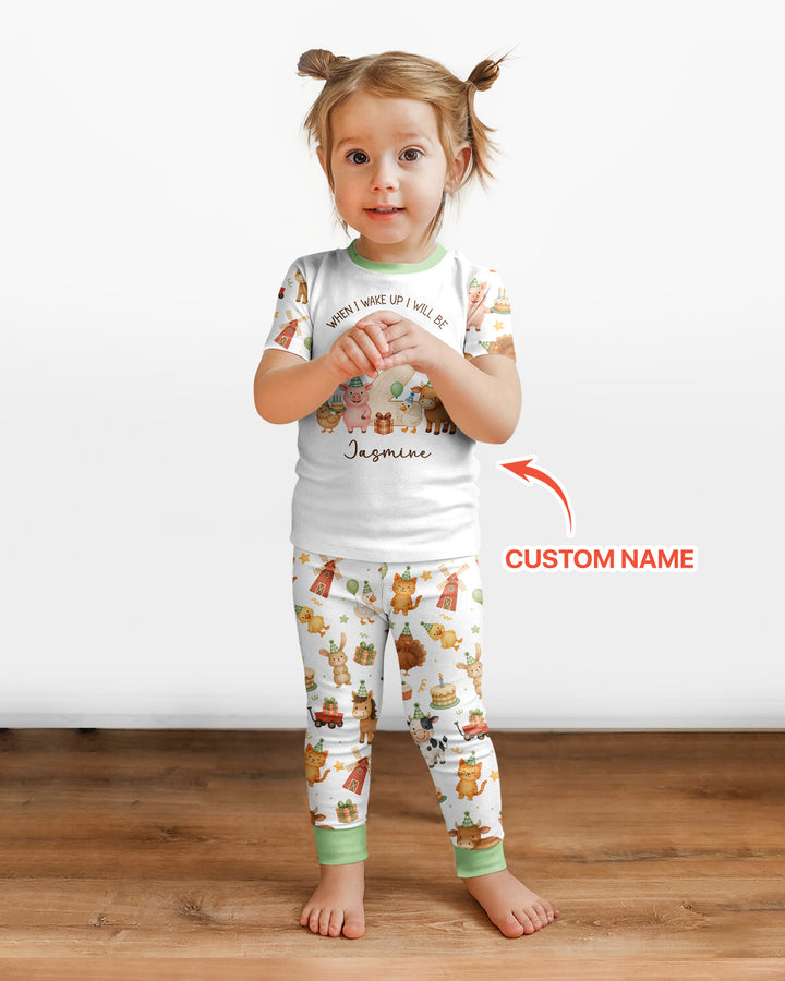 Personalized Farm Animals When I Wake Up I Will Be Birthday Bamboo Two Piece Short Sleeve Pajama Set