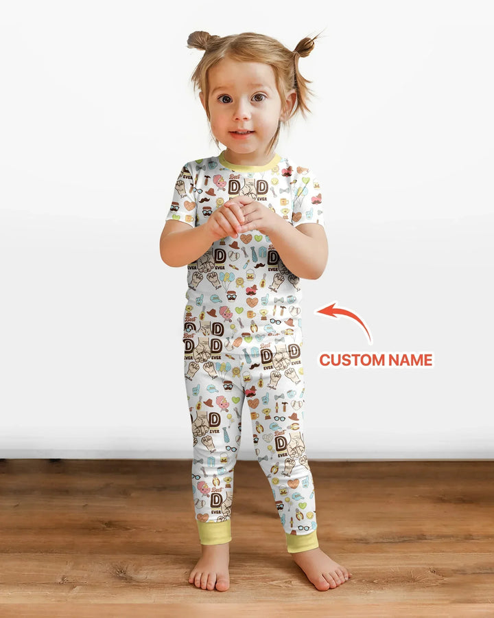 Custom Kids Name Best Dad Ever Bamboo Two Piece Short Sleeve Pajama Set