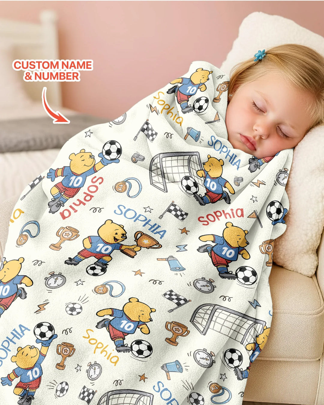 Personalized Classic Bear World Soccer Bamboo Blanket