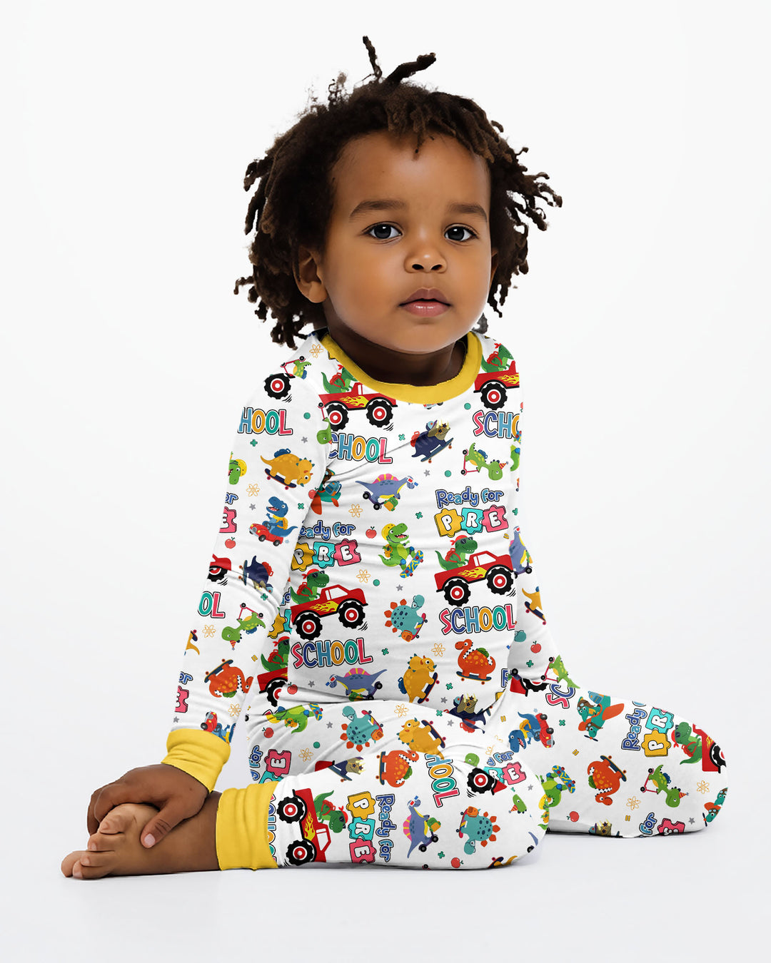 First Day of Preschool T-Rex Bamboo Two Piece Long Sleeve Pajama Set