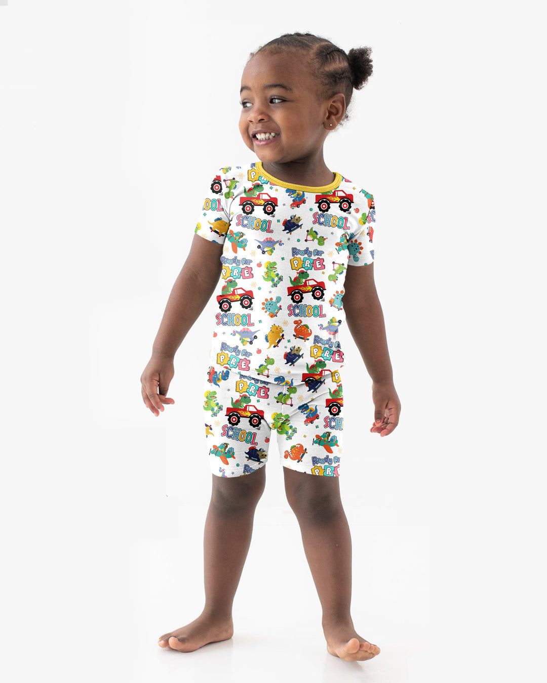 First Day of Preschool T-Rex Bamboo Two Piece Short Sleeve Shorts Pajama Set