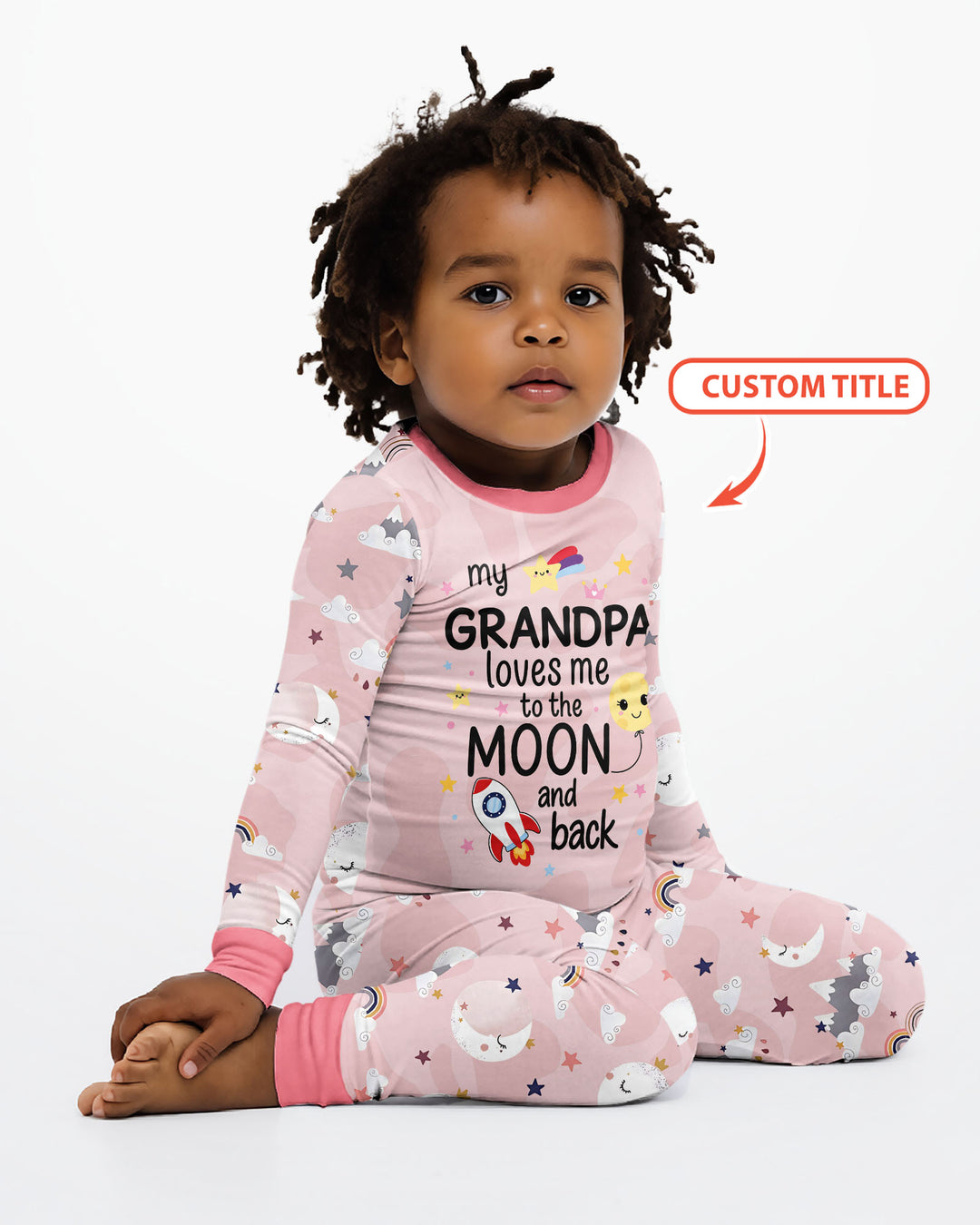 Personalized Loves To The Moon And Back Bamboo Two Piece Long Sleeve Pajama Set