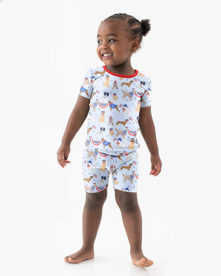 Patriotic Pups Family Matching Bamboo Two Piece Short Sleeve Shorts Pajama Set