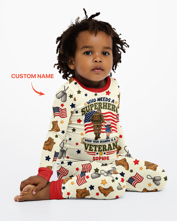 Who Needs Superhero When Your Grandpa Is A Veteran Bamboo Two Piece Long Sleeve Pajama Set