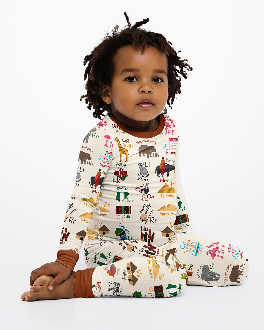 Explore Africa Geography Alphabet Bamboo Two Piece Long Sleeve Pajama Set
