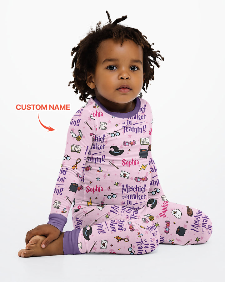 Custom Name Mischief Maker In Training Bamboo Two Piece Long Sleeve Pajama Set