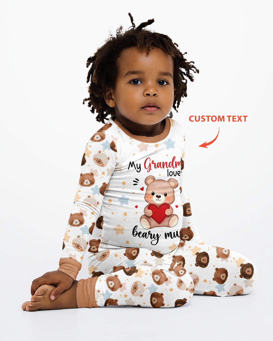 Personalized My Grandma Loves Me Beary Much Bamboo Two Piece Long Sleeve Pajama Set