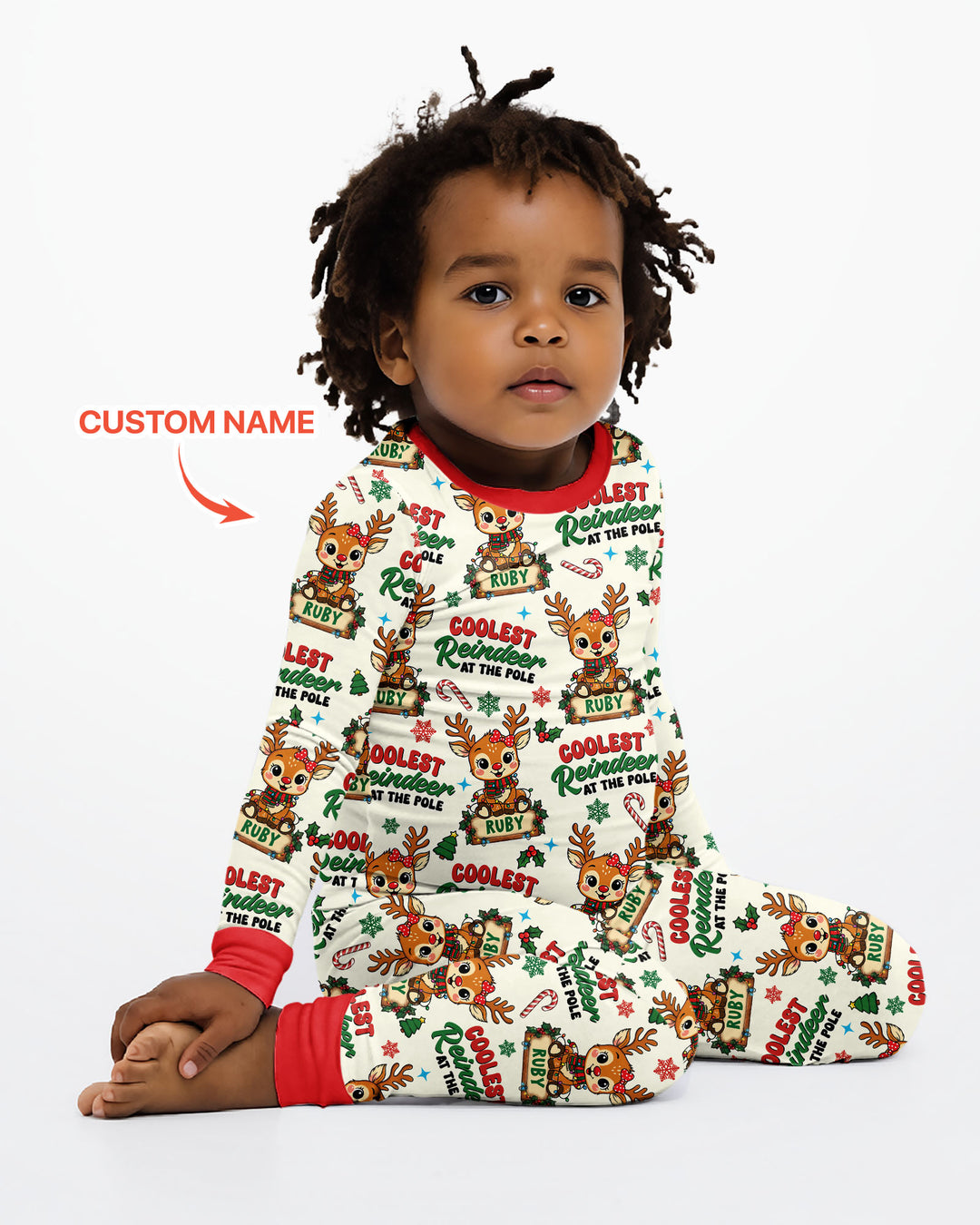 Custom Name Coolest Reindeer At The Pole Bamboo Two Piece Long Sleeve Pajama Set