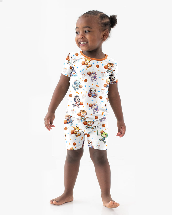 Cartoon Basketball Animals Bamboo Two Piece Short Sleeve Shorts Pajama Set