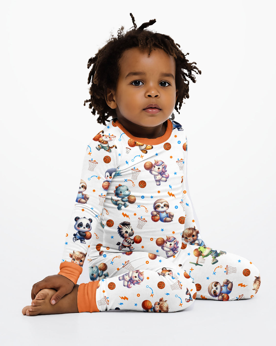 Cartoon Basketball Animals Bamboo Two Piece Long Sleeve Pajama Set
