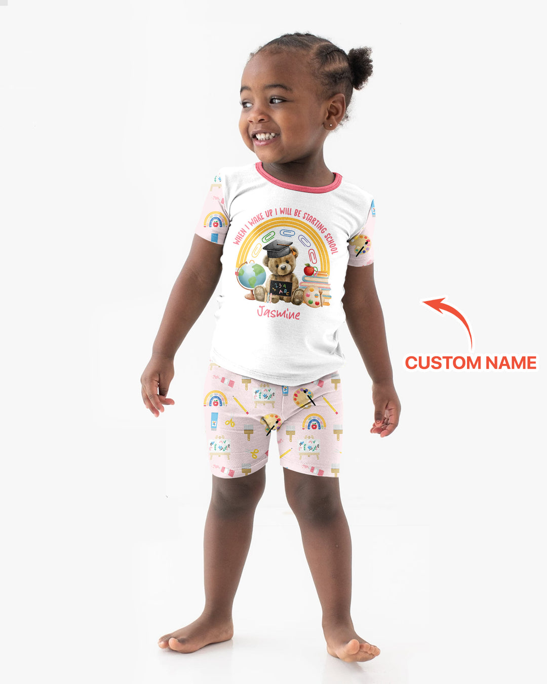 Custom Name When I Wake Up I Will Be Starting School Bamboo Two Piece Short Sleeve Shorts Pajama Set
