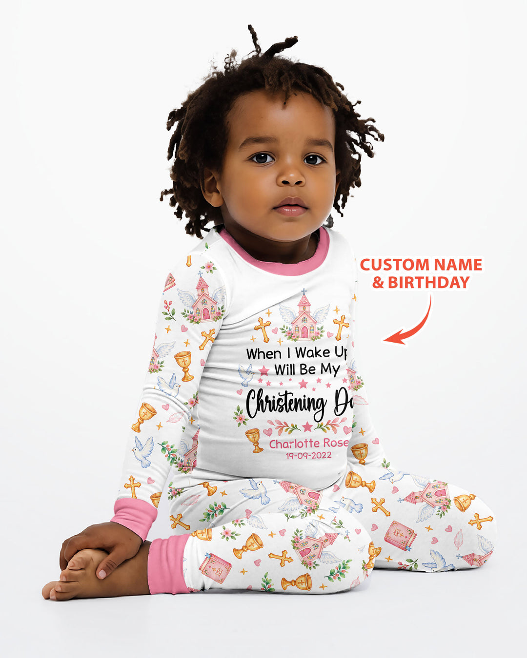 Personalized When I Wake Up It Will Be My Christening Day Bamboo Two Piece Long Sleeve Pajama Set