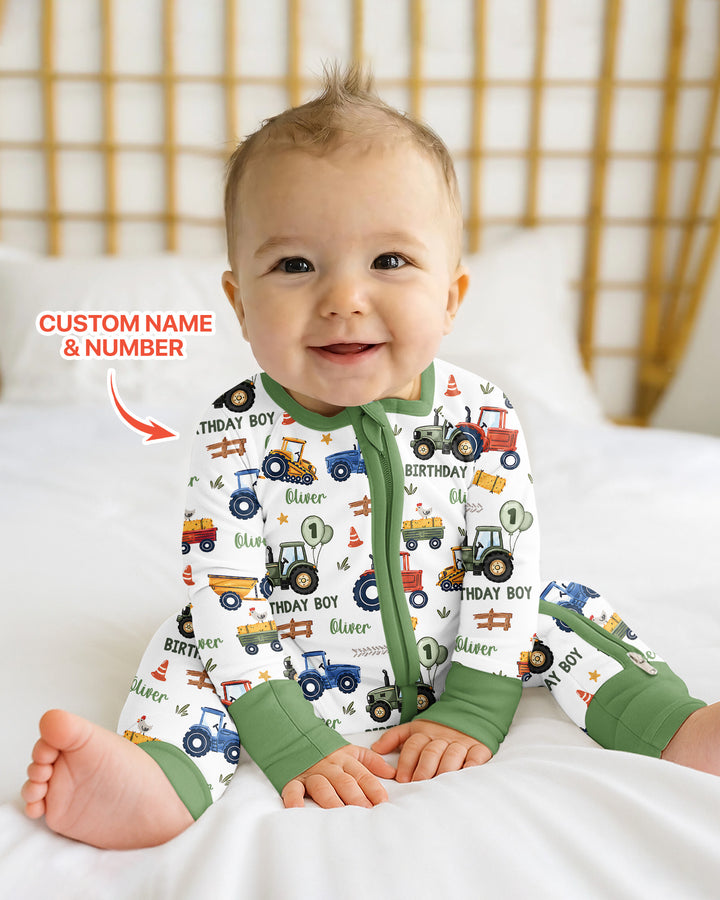 Custom Name and Age Tractor Birthday Boy Bamboo Convertible Zippy