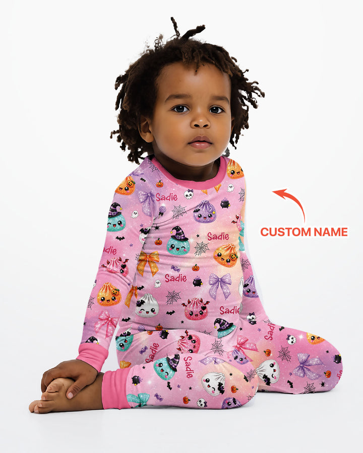 Custom Name Spooky Dumpling Bamboo Two Piece Long Sleeve Pajama Set