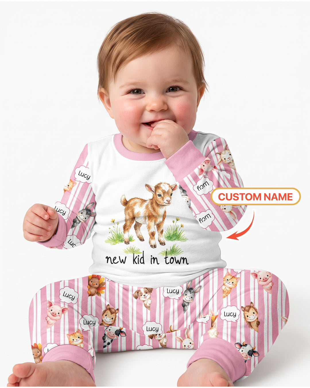 New Kid in Town Custom Name Bamboo Two Piece Long Sleeve Pajama Set