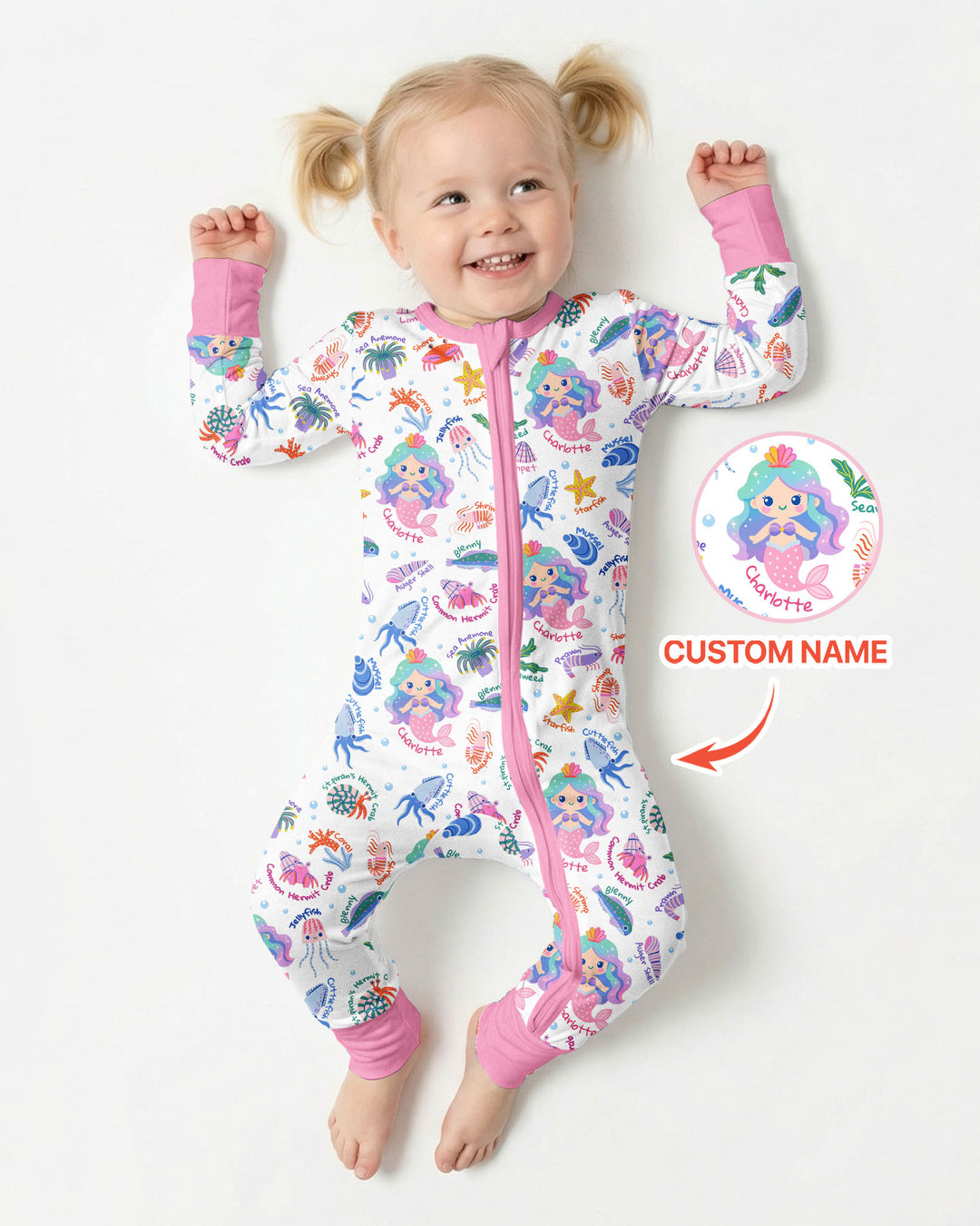 Personalized Cute Mermaid Bamboo Convertible Zippy