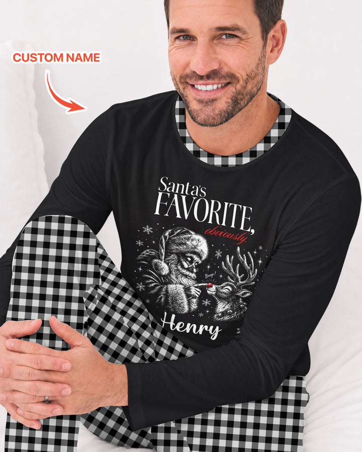 Custom Name Santa's Favorite Buffalo Plaid Bamboo Men's Pajama Set