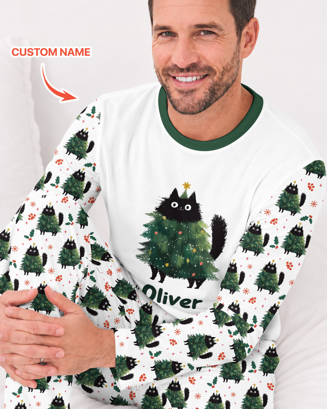 Custom Name Black Cat Christmas Bamboo Men's Pajama Set