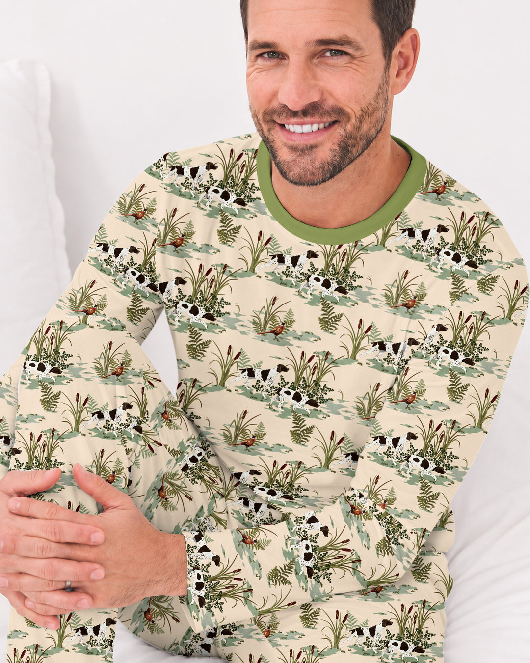 Vintage Pheasant & Hunting Dog Field Family Matching Bamboo Men's Pajama Set