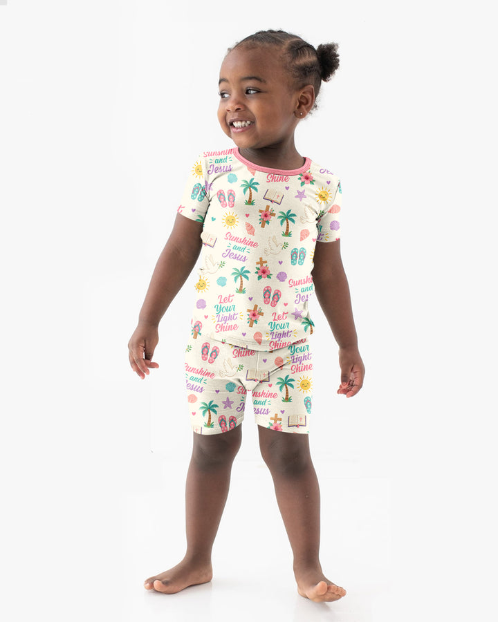 Sunshine and Jesus Summer VBS Bamboo Two Piece Short Sleeve Shorts Pajama Set