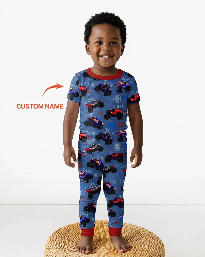 All American Thunder Custom Name Bamboo Two Piece Short Sleeve Pajama Set