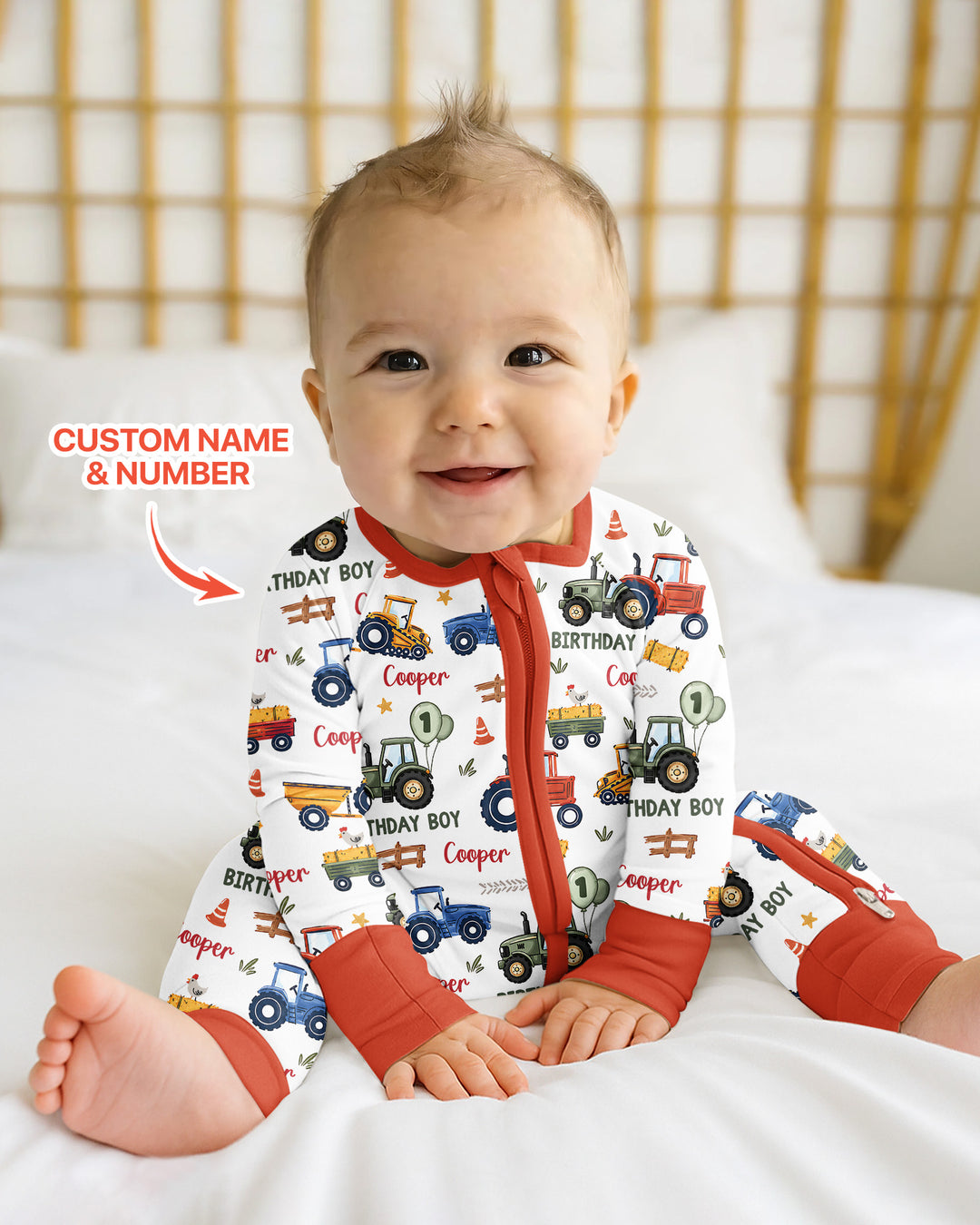 Custom Name and Age Tractor Birthday Boy Bamboo Convertible Zippy