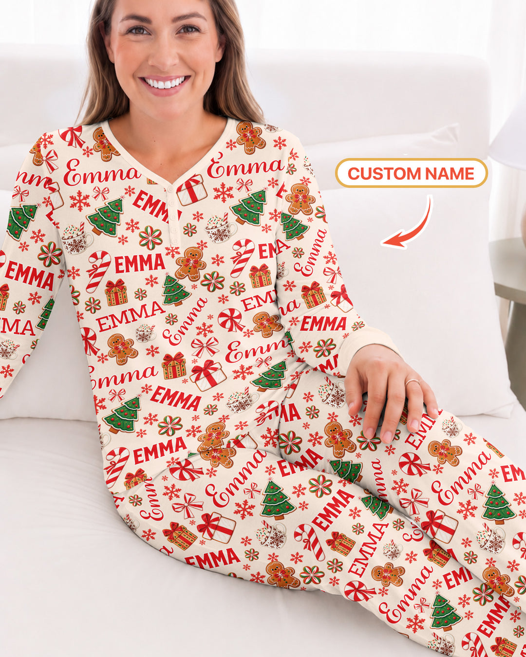 Merry Christmas Custom Name Bamboo Women Pajama Set
