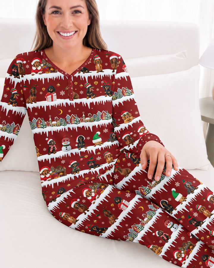 Dachshund Through The Snow Bamboo Women Pajama Set