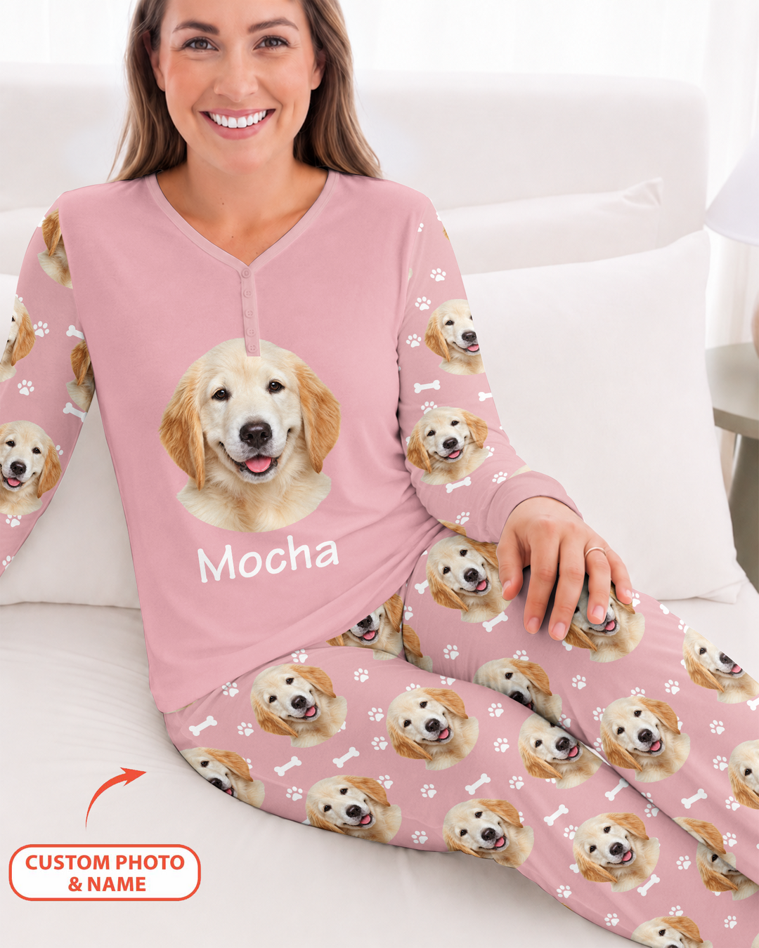 Custom Photo Pet Faces Pajamas Bamboo Women Pajama Set