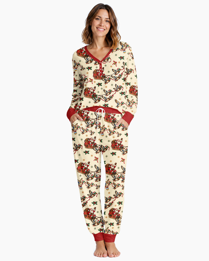 Santa Sleigh with Mallard Ducks Bamboo Women Pajama Set