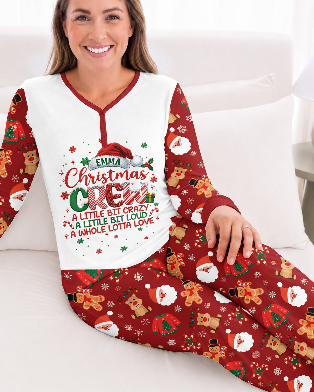 Personalized Christmas Crew Family Matching Bamboo Women Pajama Set