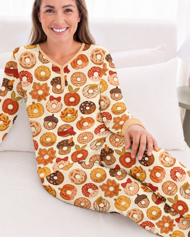 Cute Autumn Donut Bamboo Women Pajama Set