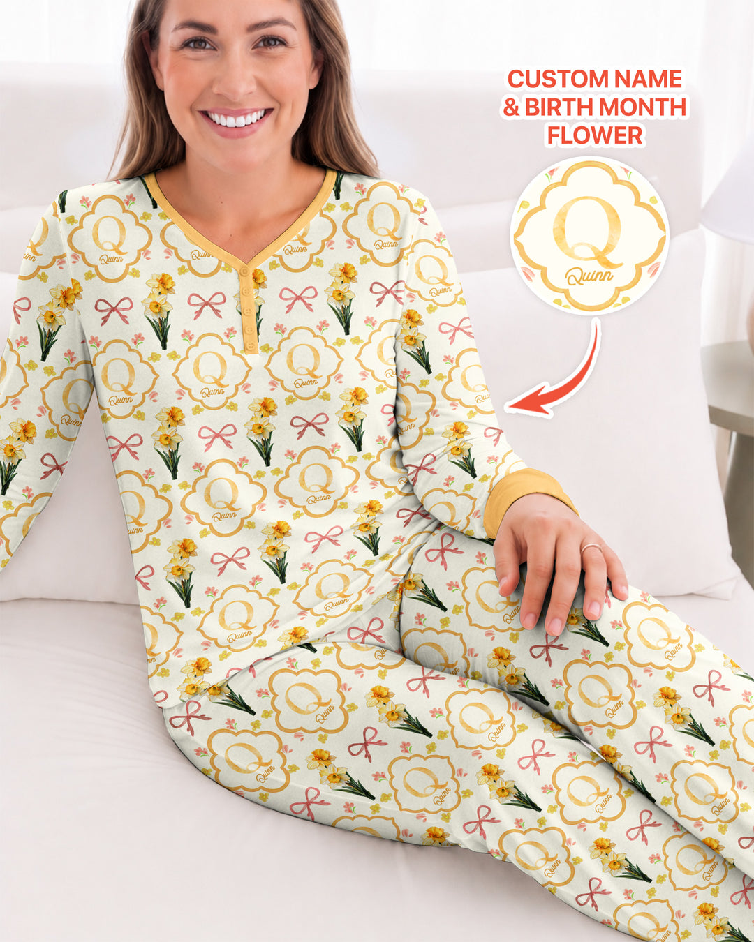 Personalized Birth Flower Mommy And Me Matching Bamboo Women Pajama Set