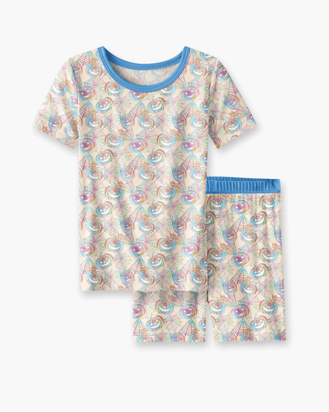 Pastel Halloween Jack O Lanterns Bamboo Two Piece Short Sleeve Shorts Pajama Set