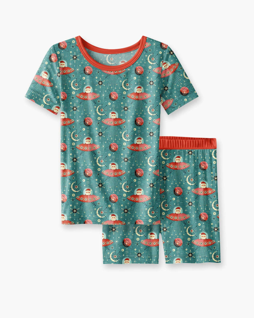 Atomic Santas in Space Bamboo Two Piece Short Sleeve Shorts Pajama Set