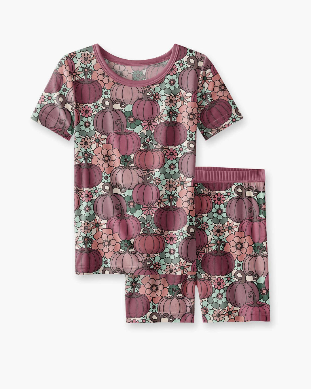 Retro Floral Pumpkin Patch Bamboo Two Piece Short Sleeve Shorts Pajama Set
