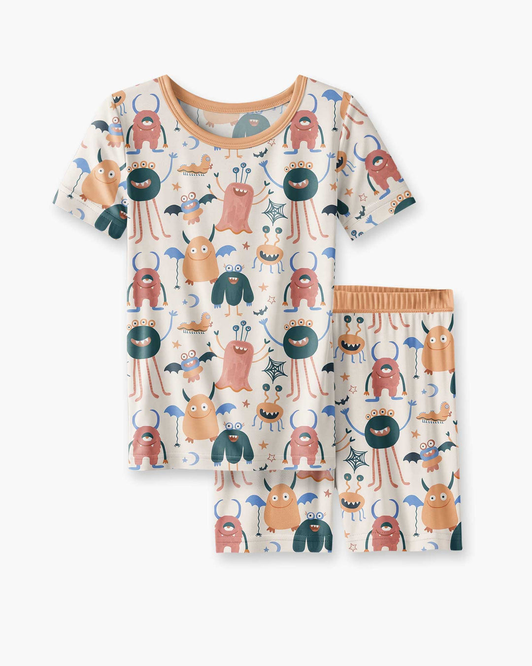Monsters Fun Pastels Hand Painted Cute Bamboo Two Piece Short Sleeve Shorts Pajama Set