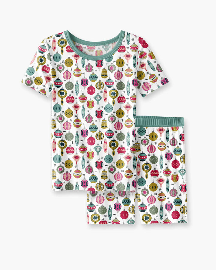 Tiny Christmas Ornaments   Bamboo Two Piece Short Sleeve Shorts Pajama Set