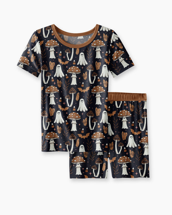 Retro Halloween Whimsy Bamboo Two Piece Short Sleeve Shorts Pajama Set