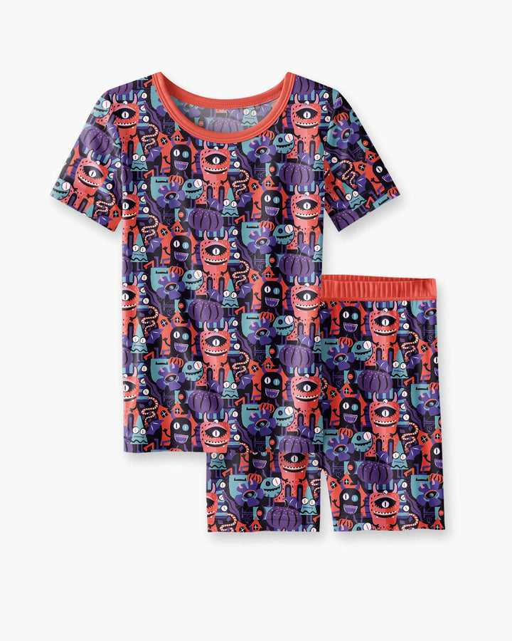 Halloween Multi Eyed Monsters Bamboo Two Piece Short Sleeve Shorts Pajama Set