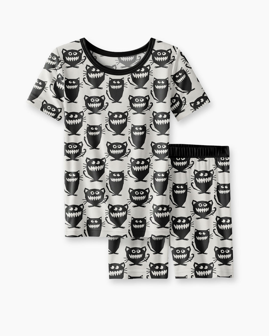 Halloween Monster Cats Bamboo Two Piece Short Sleeve Shorts Pajama Set