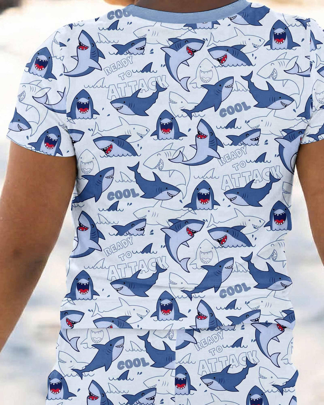 Big Sharks Attack Bamboo Two Piece Short Sleeve Pajama Set