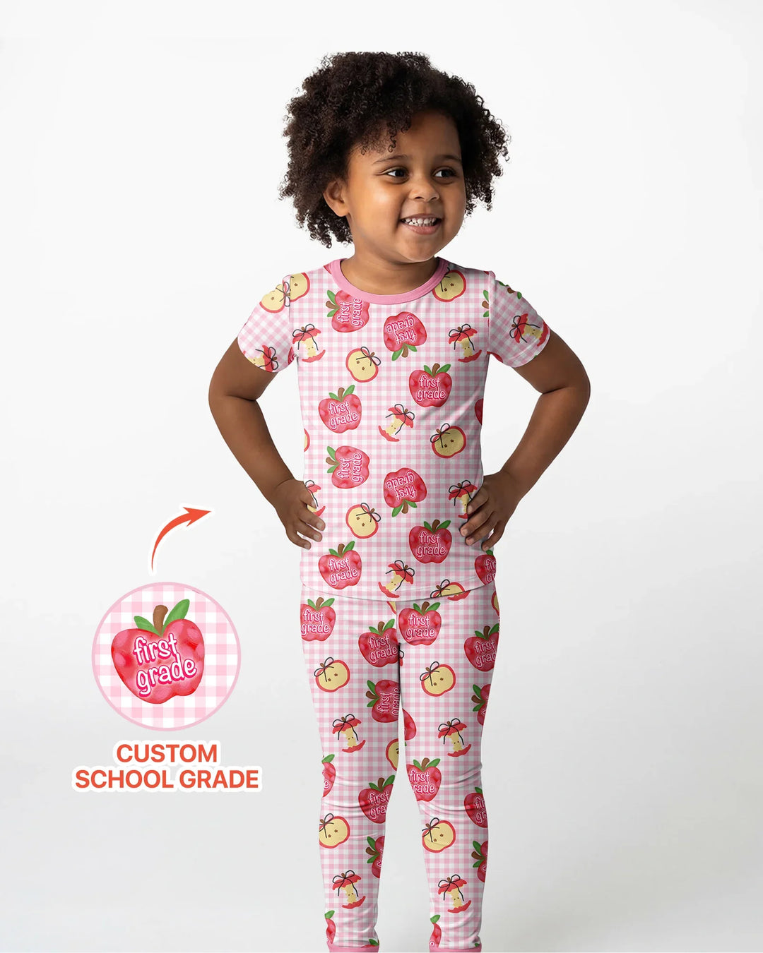 Custom School Grade Apple Days Bamboo Two Piece Short Sleeve Pajama Set