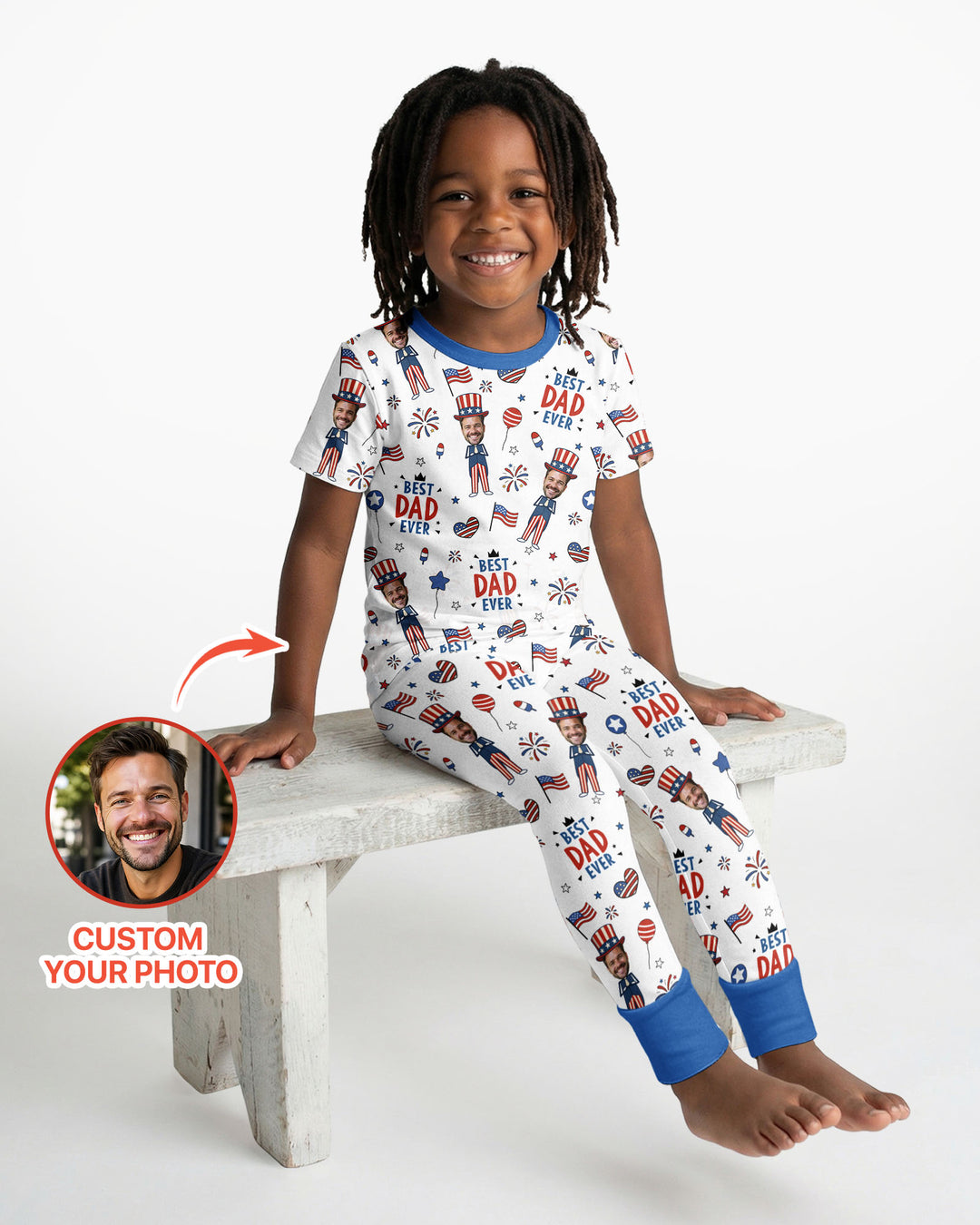 Custom Photo Best Patriotic Family Ever Bamboo Two Piece Short Sleeve Pajama Set