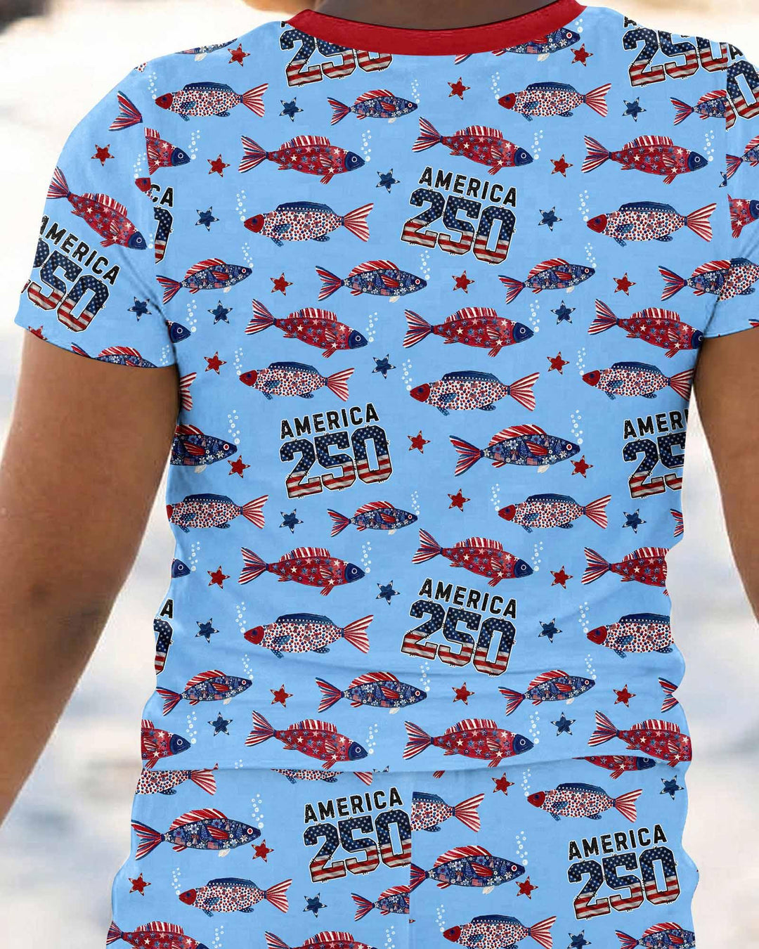 Stars and Stripes Fish Bamboo Two Piece Short Sleeve Pajama Set