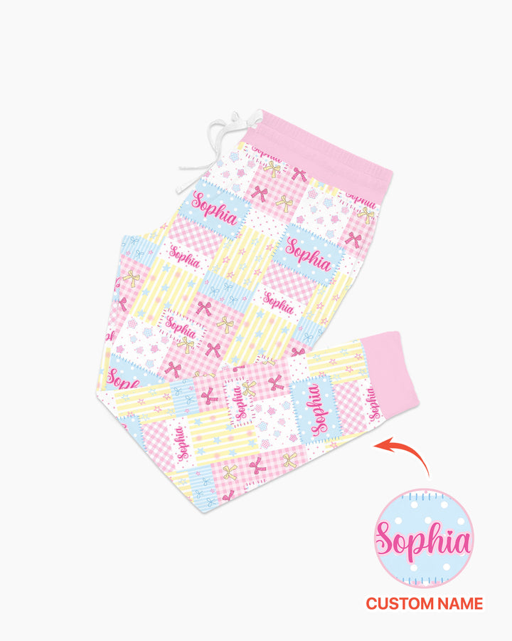 Custom Name Sweet Patchwork Bamboo Women Pajama Set
