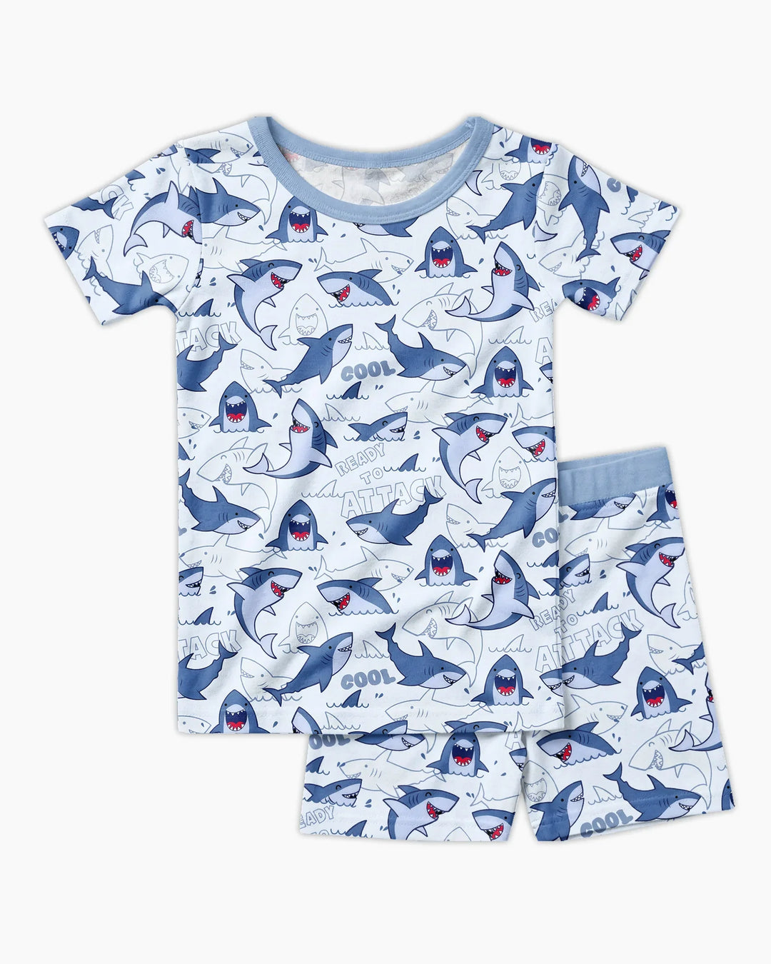 Big Sharks Attack Bamboo Two Piece Short Sleeve Shorts Pajama Set
