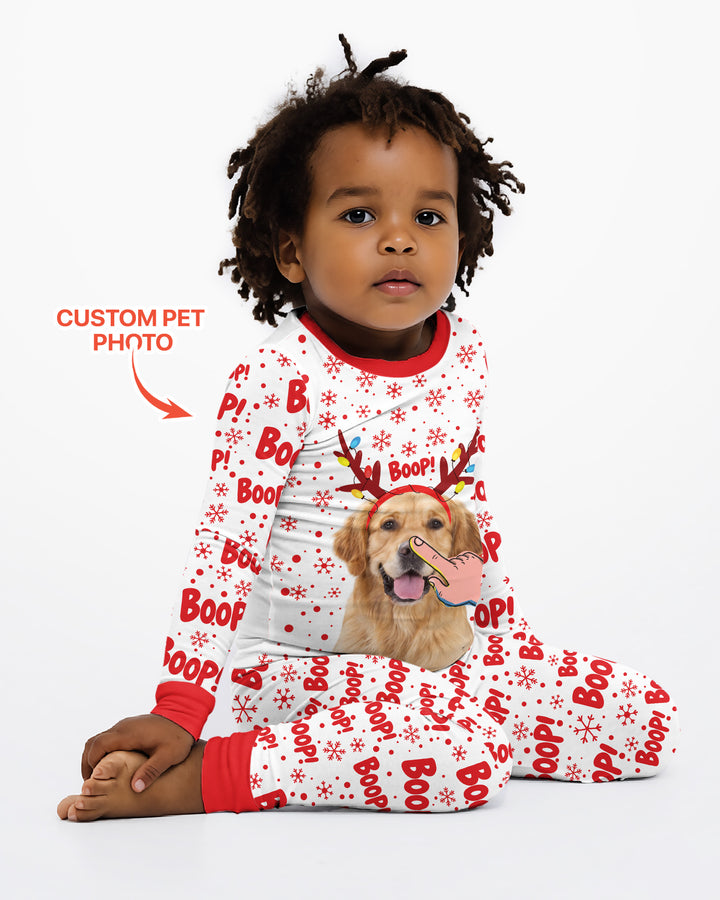 Custom Pet Photo Funny Christmas Boop Bamboo Two Piece Long Sleeve Pajama Set